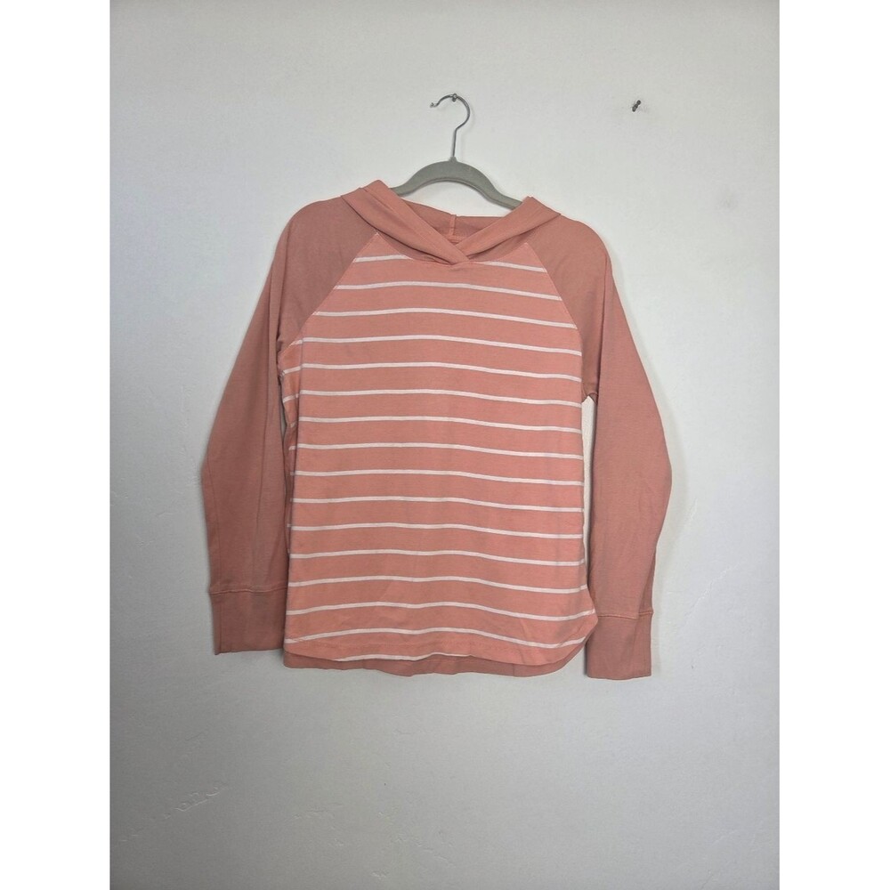 Eddie Bauer Striped Hoodie Shirt Peach Coral Pink Cotton Outdoor Lightweight XL